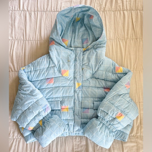 Selkie The Slopes Hooded Puffer Jacket Retro Plaid Blue 5X NWT - Picture 2 of 14